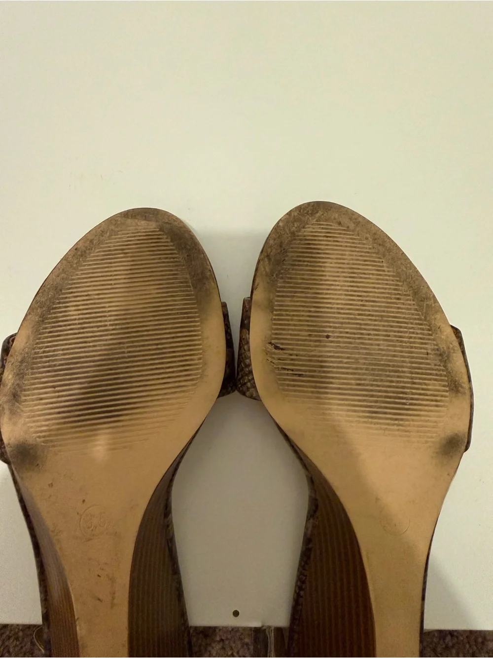 Loft Brown Snake-Print Wedge Ankle Strap Sandals